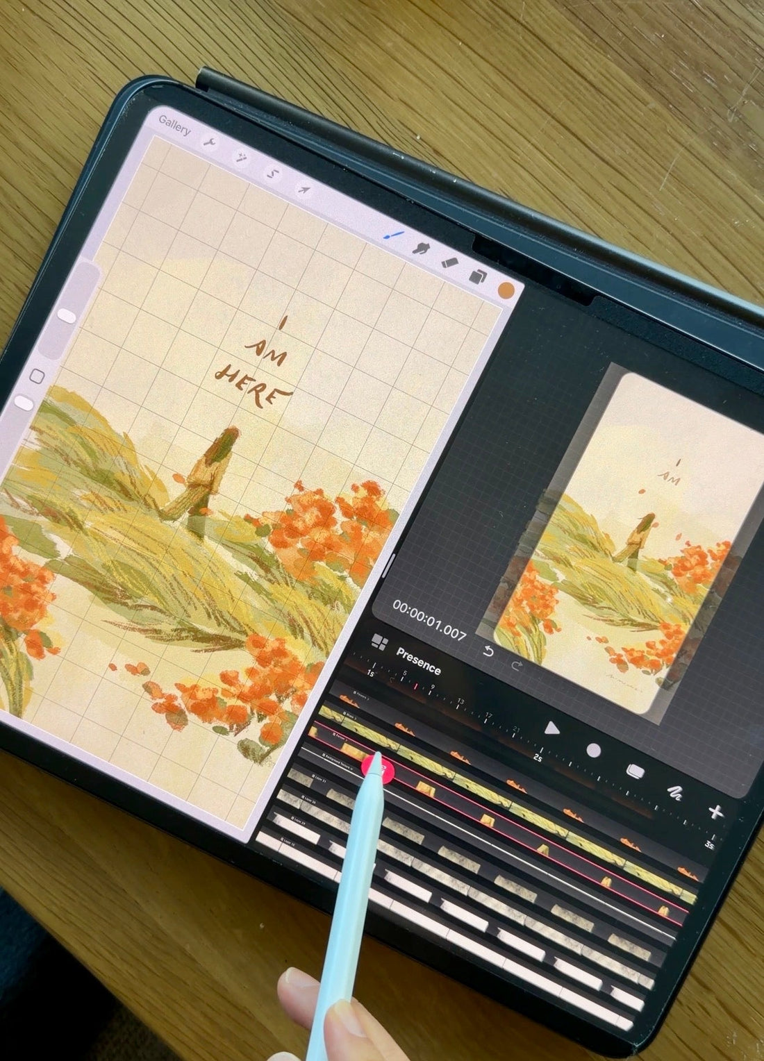 Digital painting of a girl in Procreate - drawing to slow down - Mimochai Studio