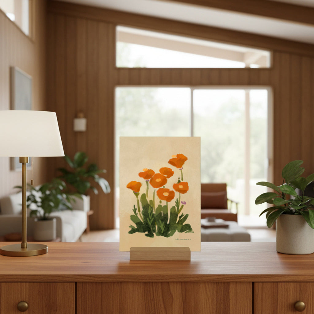 Small artwork of orange poppy flowers - cute floral art kids room - Mimochai 
