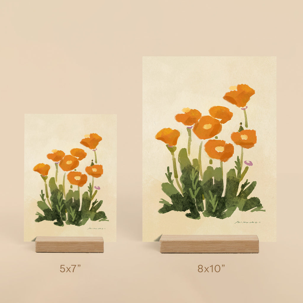  5x7" and 8x10" art prints of poppies  - bright minimalist nature art - Mimochai