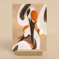 Decorative card with a stylized crane design on a beige background