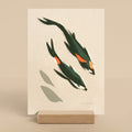 Art print with painted koi fish illustration on a beige background