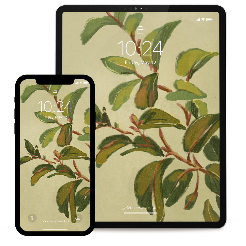Two devices displaying a leaf pattern on a beige background