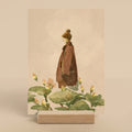 Small art print of a woman walking through lotus flowers - Calming beige pink desktop art print - Mimochai
