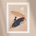 Art print of a girl opening a portal to outer space - meditative art prints - Mimochai