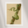Art print of a green snake from the Chinese zodiac on a beige background