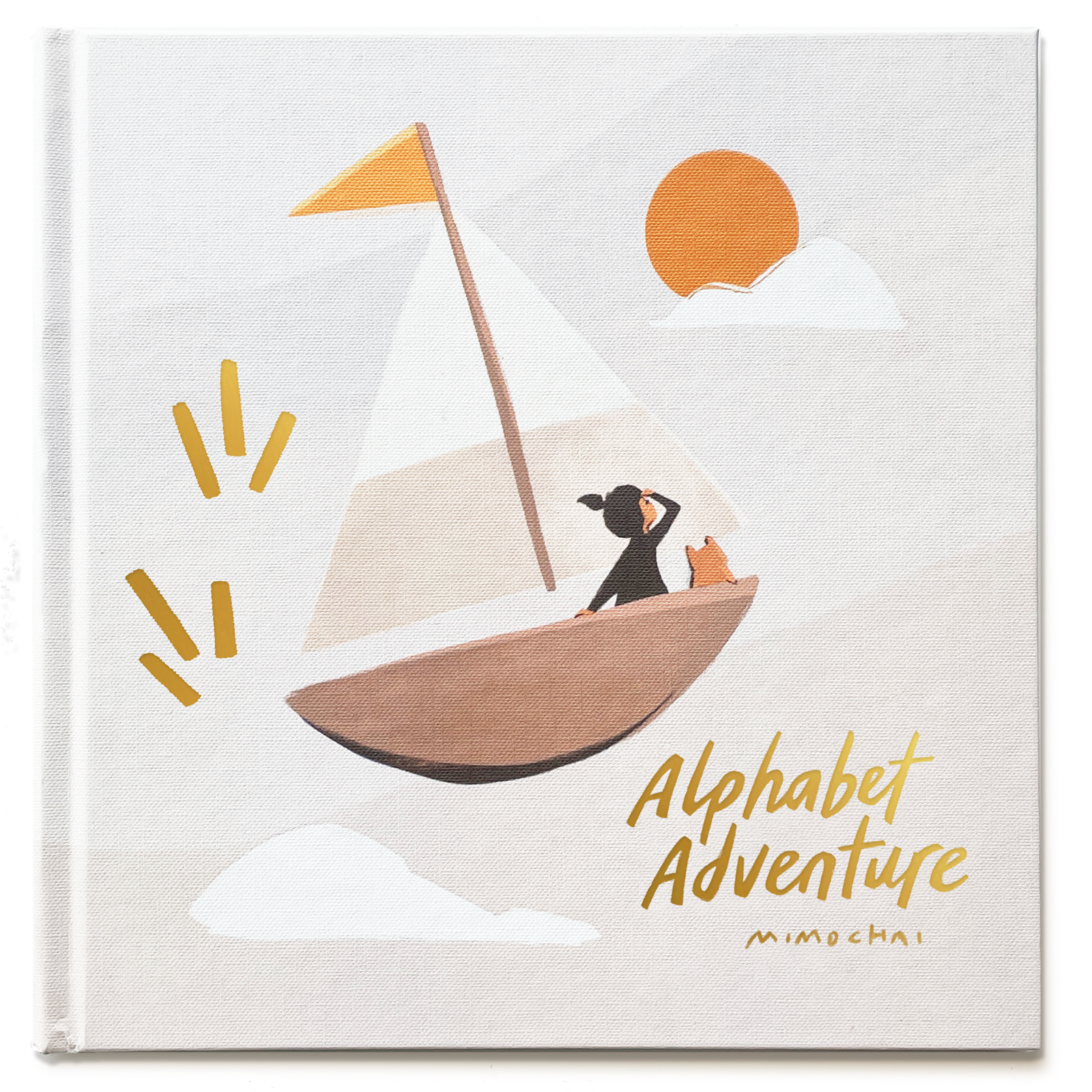 A cover image of the 'Alphabet Adventure' picture book with a girl in a sailboat - Unique Alphabet Book for kids - Mimochai