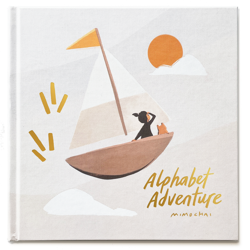 A cover image of the 'Alphabet Adventure' picture book with a girl in a sailboat - Unique Alphabet Book for kids - Mimochai