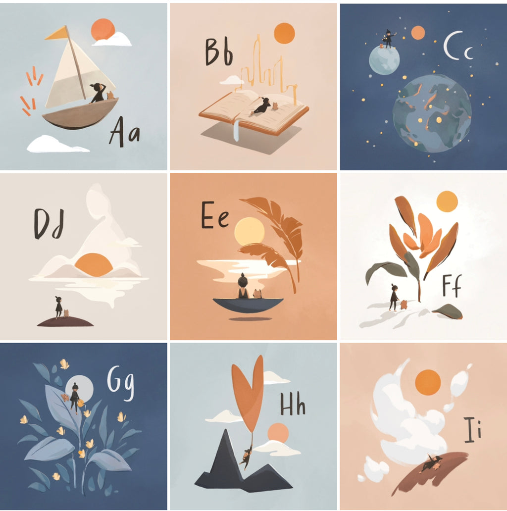 Alphabet Adventure interior page previews - positive values Alphabet Book - Mimochai 