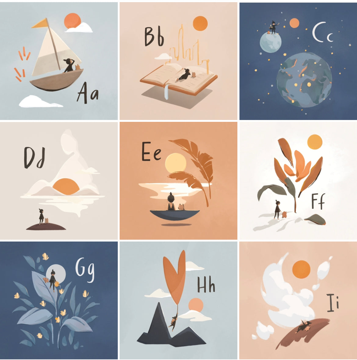 Alphabet Adventure interior page previews - positive values Alphabet Book - Mimochai 