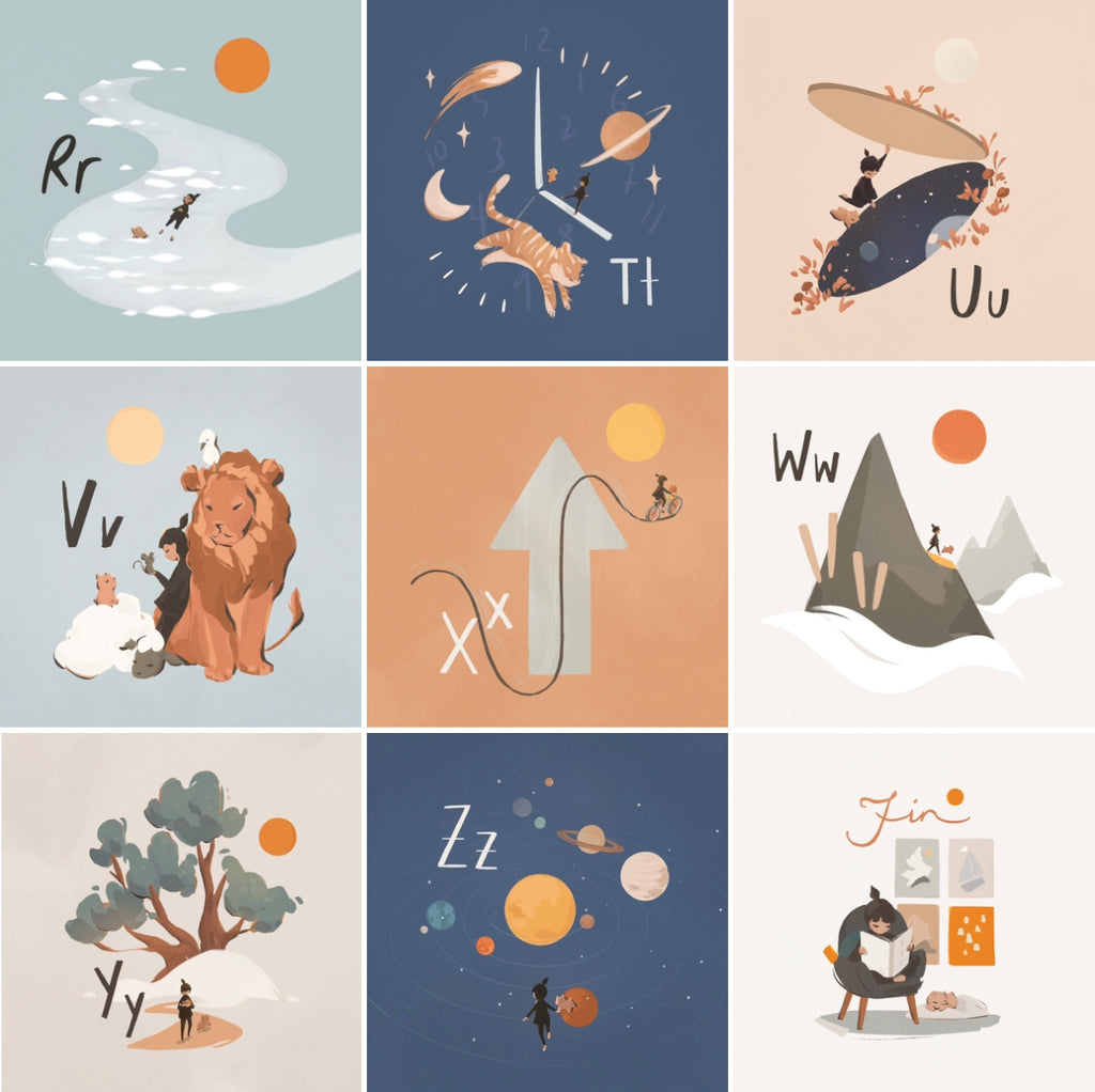 Alphabet Adventure illustrated letters - cute mindful ABC picture book - Mimochai