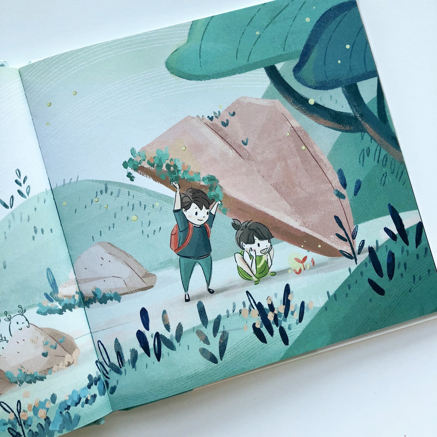  Inspirational nature illustration of boy and girl on an adventure, from Let's Go Explore by Mimochai